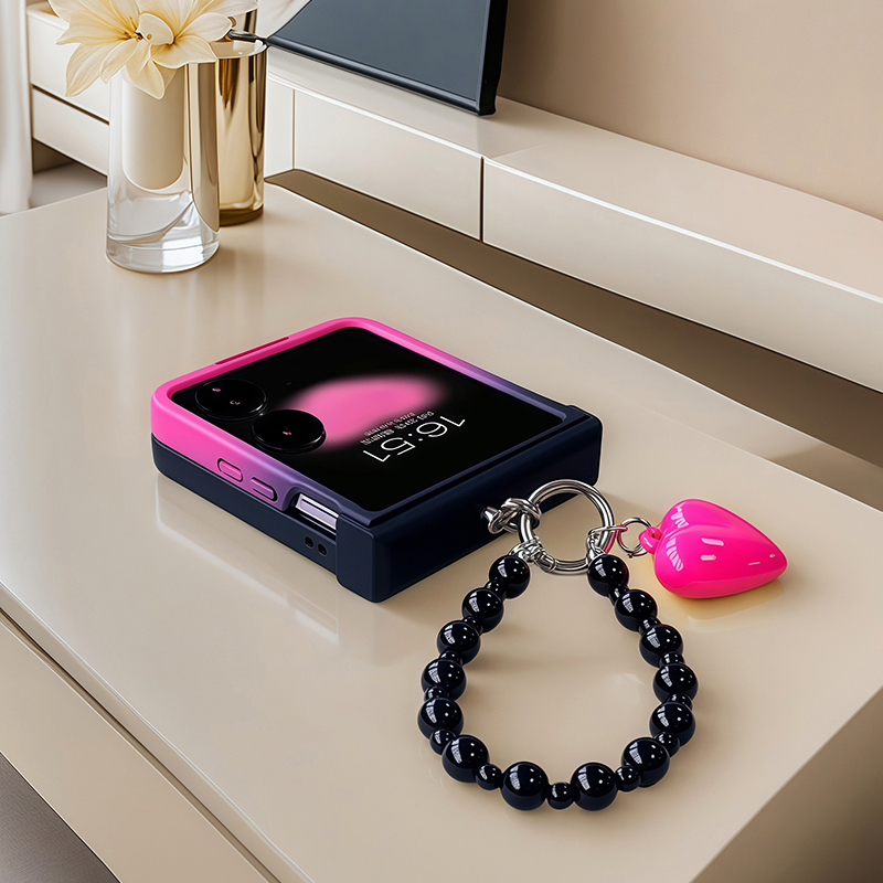Motorola Tablet Accessories - Siyah Gül Gradyanlı Zincirli Menteşeli Kılıf