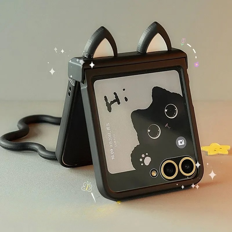 Motorola Tablet Accessories - Sevimli Kulaklı Menteşeli Telefon Kılıfı Samsung