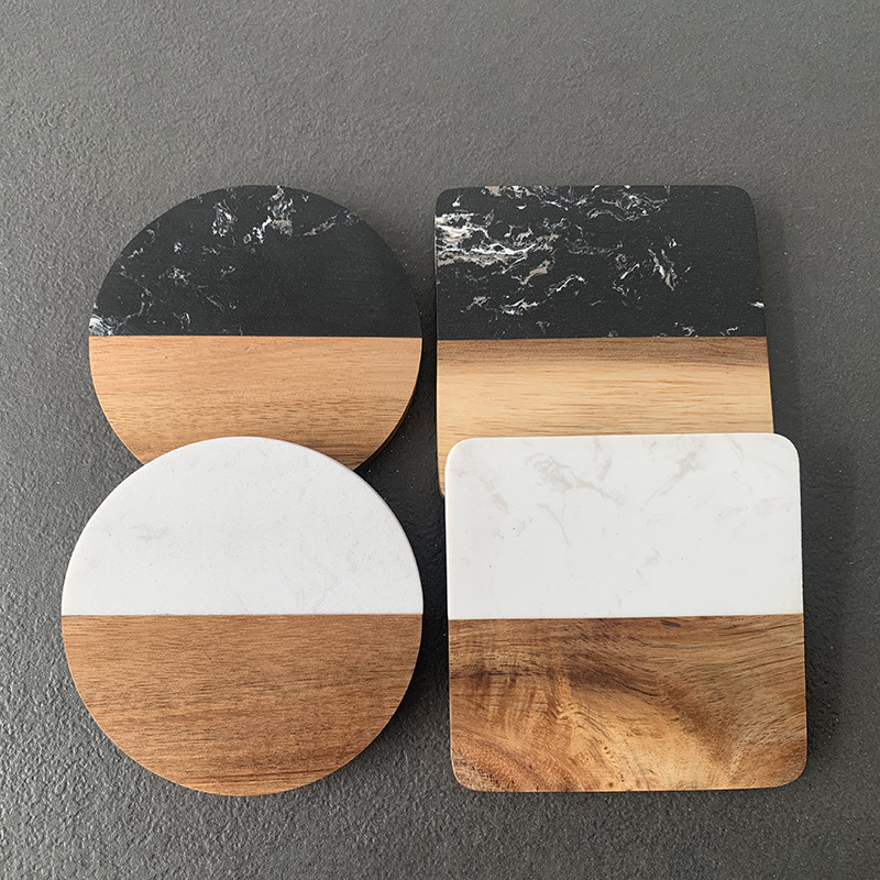 Tablet Accessories Kit - Mermer Coaster ahşap dikiş Coaster kahve